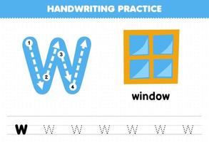 Education game for children handwriting practice with lowercase letters w for window printable worksheet vector