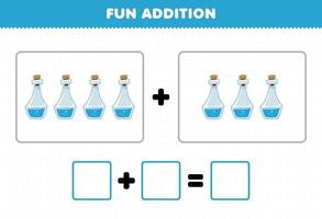 Education game for children fun addition by counting cute cartoon blue potion pictures printable halloween worksheet vector