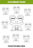 Education game for children coloring page big or small picture of cute cartoon frog animal line art printable worksheet vector