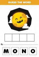 Education game for children guess the word letters practicing of cute cartoon full moon halloween printable worksheet vector