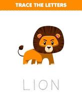 Education game for children trace the letter of cute cartoon animal lion printable worksheet vector