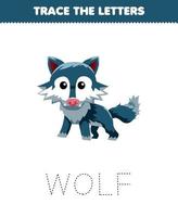 Education game for children trace the letter of cute cartoon animal wolf printable worksheet vector