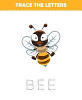 Education game for children trace the letter of cute cartoon animal bee printable worksheet vector