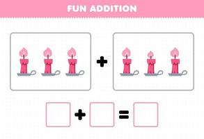 Education game for children fun addition by counting cute cartoon pink candle pictures printable halloween worksheet