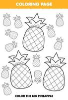 Education game for children coloring page big or small picture of cute cartoon pineapple fruit line art printable worksheet vector