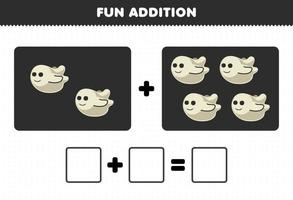 Education game for children fun addition by counting cute cartoon ghost pictures printable halloween worksheet