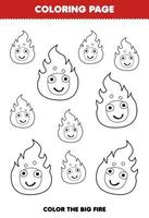 Education game for children coloring page big or small picture of cute cartoon fire line art halloween printable worksheet vector