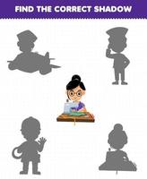 Education game for children find the correct shadow set of cute cartoon profession tailor printable worksheet vector