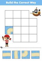Education game for children build the correct way help cute cartoon pirate boy costume move to ship halloween printable worksheet