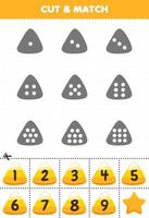 Educational game for kids count the dots on each silhouette and match them with the correct numbered yellow corn candy halloween printable worksheet vector