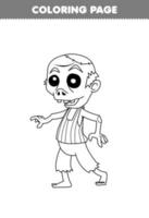 juego educativo para niños página para colorear de dibujos animados lindo zombie arte lineal hoja de trabajo imprimible de halloween vector