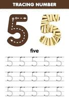 Education game for children tracing number five with halloween theme white bandage printable worksheet vector