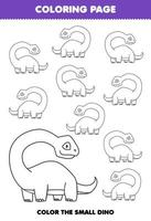 Education game for children coloring page big or small picture of cute cartoon prehistoric dinosaur brontosaurus line art printable worksheet vector