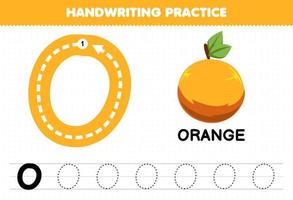 Education game for children handwriting practice with uppercase letters O for orange printable worksheet