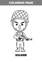 Education game for children coloring page of cute cartoon soldier profession line art printable worksheet vector