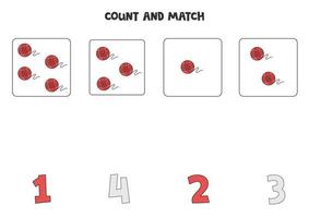 Counting game for kids. Count all balls of yarn and match with numbers. Worksheet for children. vector