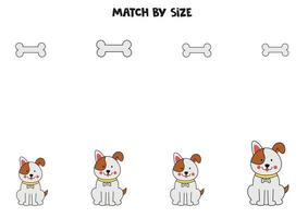 Matching game for preschool kids. Match dogs and bones by size. vector