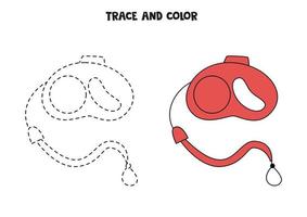 Trace and color cute hand drawn leash. Worksheet for children. vector