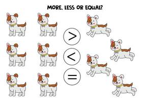 More, less, equal with cute cartoon dogs.