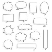 collection set of hand drawn blank speech bubble balloon, think, speak, talk, text box banner with shadow, black and white color, flat design vector illustration