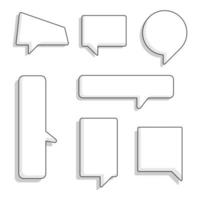 collection set of simple black and white speech bubble balloon, text box in circle and square shape, think speak talk text box banner, flat design vector illustration