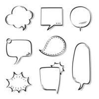 collection set of blank  black and white hand drawing speech bubble balloon, think speak talk text box, banner, flat vector illustration design