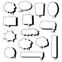 collection set of hand drawn blank speech bubble balloon, think, speak, talk, text box banner with shadow, black and white color, flat design vector illustration