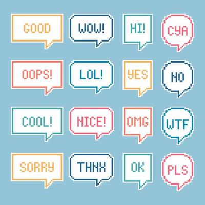 collection set of retro game 8 bit line pixel speech bubble balloon, flat design vector illustration
