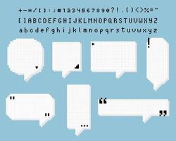 collection set of retro game 8 bit line pixel speech bubble balloon black and white color with shadow, flat design vector illustration