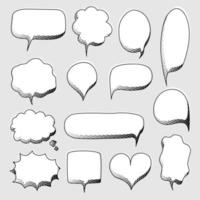 collection set of hand drawn pop art polka dots halftone, blank speech bubble balloon, black and white color, shout, think, speak, talk, text box, banner, flat, design, vector illustration