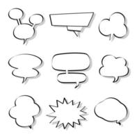 collection set of blank  black and white hand drawing speech bubble balloon with shadow, think speak talk text box, banner, flat vector illustration design