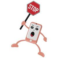 illustration of mobile phone cartoon, with sign prohibiting children from continuing to use mobile phone. vector