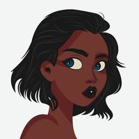 ilustración de dibujos animados de signos de beso, de una mujer con piel exótica vector