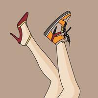 vector design of a pair of female feet wearing different shoes, sneakers and high heels