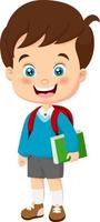 Cartoon little school boy holding a book vector