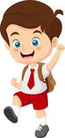 Cute Indonesian elementary school boy wearing red and white uniform go to school vector