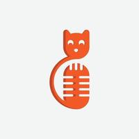 Singing cat logo design, cat and mic merging vector