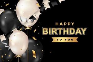 luxury happy birthday greeting template with balloon, birthday flag and glitter vector