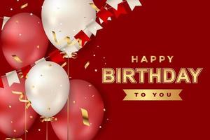 luxury happy birthday greeting template with balloon, birthday flag and glitter vector