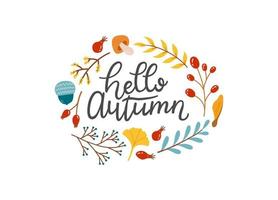 Hello autumn lettering fall season slogan vector illustration