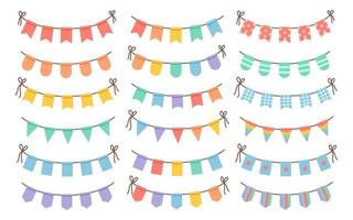 Happy birthday flags set welcome sign vector illustration, different colors and shapes