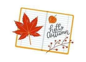 Hello autumn fall season school notebook set vector illustration