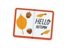 Hello autumn fall season school notebook set vector illustration
