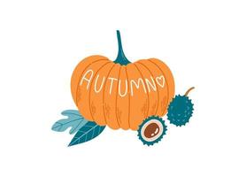 Hello autumn warm fall season pumpkin vector illustration