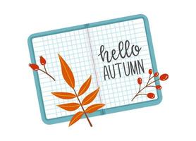 Hello autumn fall season school notebook set vector illustration