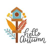 Hello autumn birdhouse fall season vector illustration elements