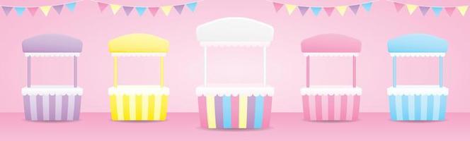 lindo dulce pastel emergente tienda stand colección 3d ilustración vector