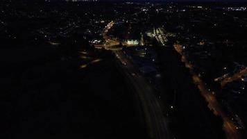 Beautiful High Angle Footage of Sunset Night View at British City Luton Town of England, Aerial footage of illuminated roads, Traffic and residential houses video