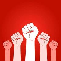 la gente levanta los brazos para exigir libertad e igualdad en la sociedad. la gente lucha por la libertad. signo de libertad y símbolo de protesta vector