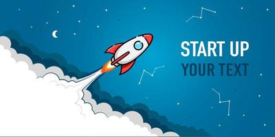 Startup landing page screen. Startup banner. rocket banner, rocket ship vector